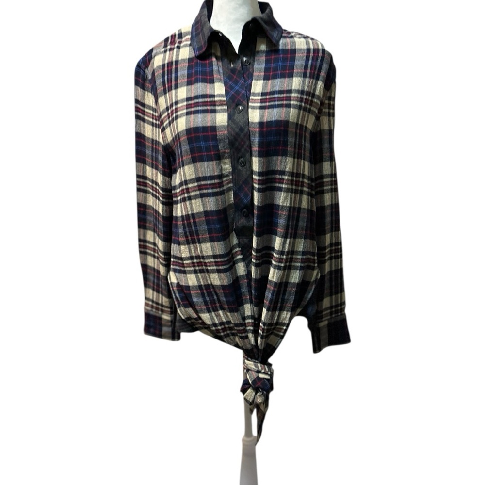Rag & Bone Felicity Felicia Plaid Tie Waist Viscose Wool Shirt - Picture 3 of 9